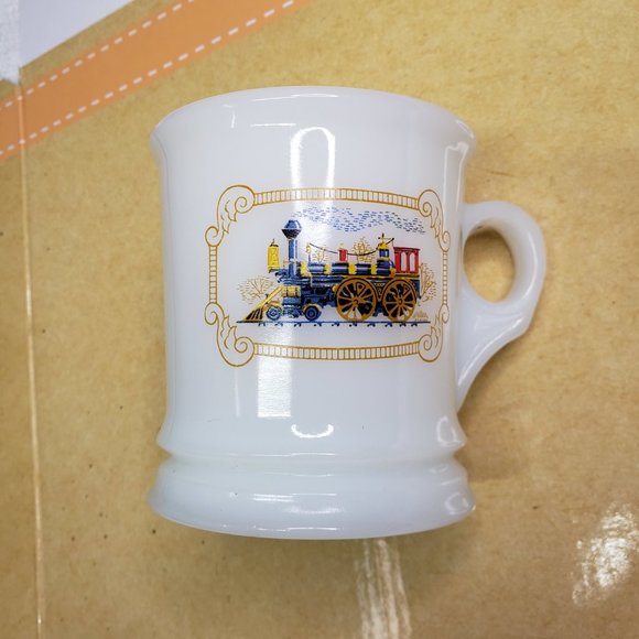 Avon Coffee Cup Collectible Locomotive Milk Glass Shaving Mug Train Vintage - Picture 5 of 12